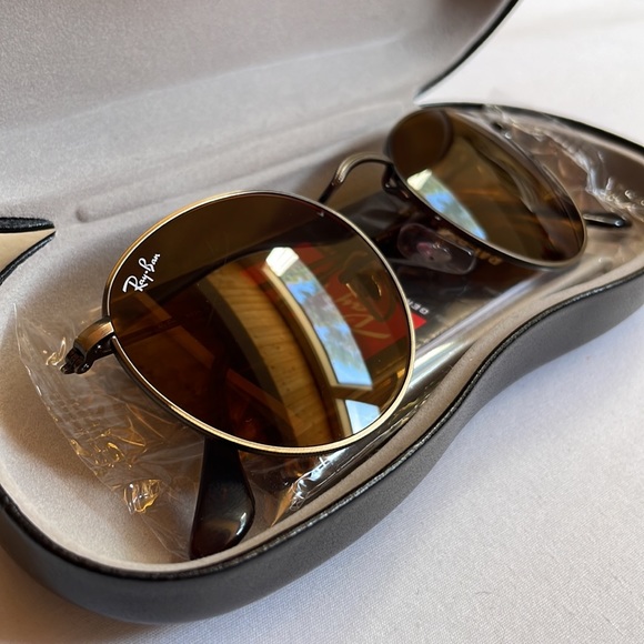 ? Ray Bans│Unisex Sunglasses Antique Gold Round Metal B-15 RB3447 50-21